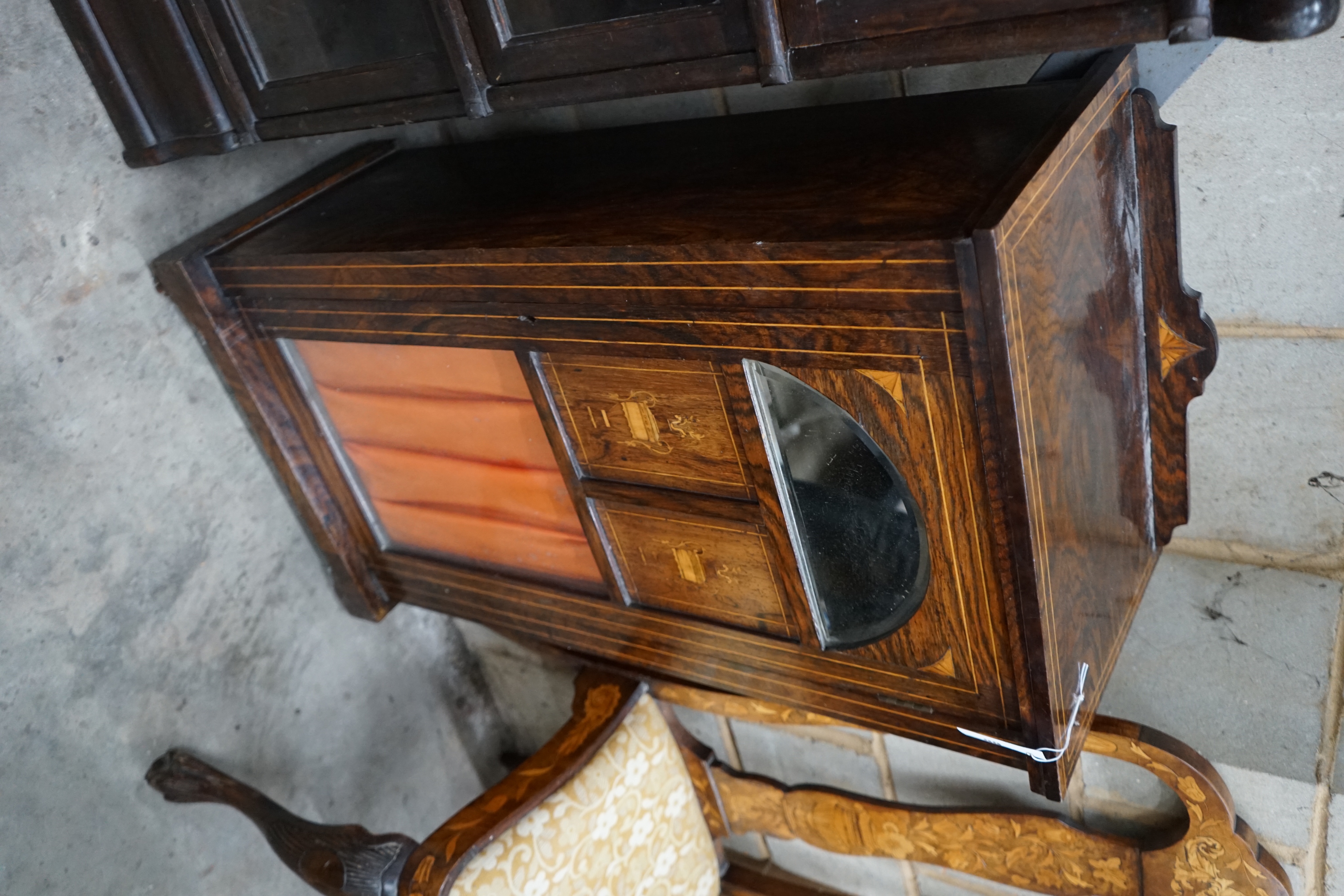 A late Victorian inlaid rosewood music cabinet, width 33cm depth 35m height 102cm